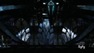 The Omec ship, as seen in the closing seconds of the episode.